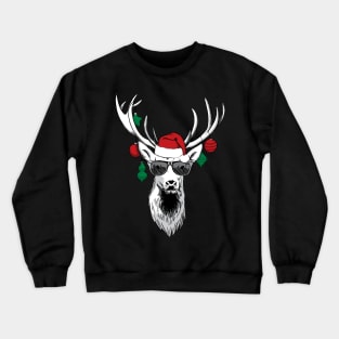 Cool Reindeer with Sunglasses Funny Christmas Design Crewneck Sweatshirt